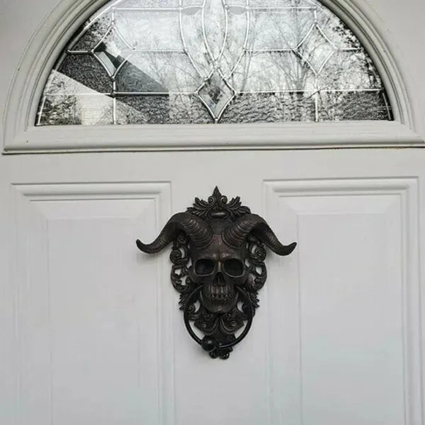 Horned Skull Gothic Door Knocker