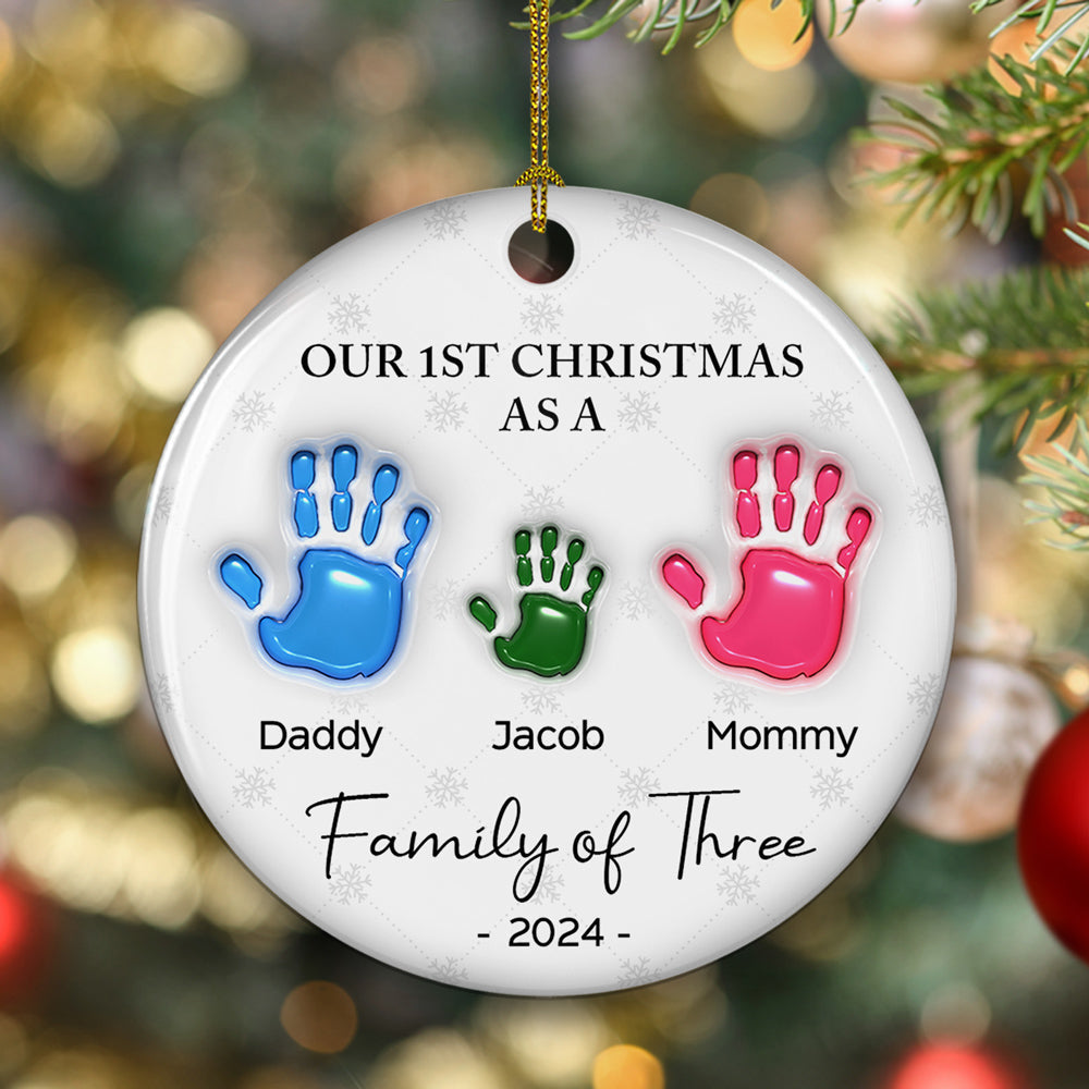 First Christmas As A Family Handprints - Personalized Custom 3D Inflated Effect Ceramic Ornament