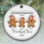First Christmas As A Family Of Three Gingerbread - Personalized Custom 3D Inflated Effect Ceramic Ornament