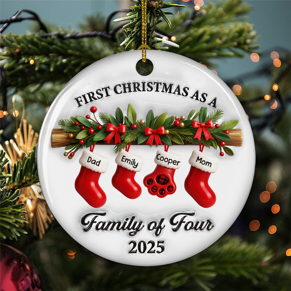 First Christmas Lovely Family - Personalized Custom 3D Effect Ceramic Ornament