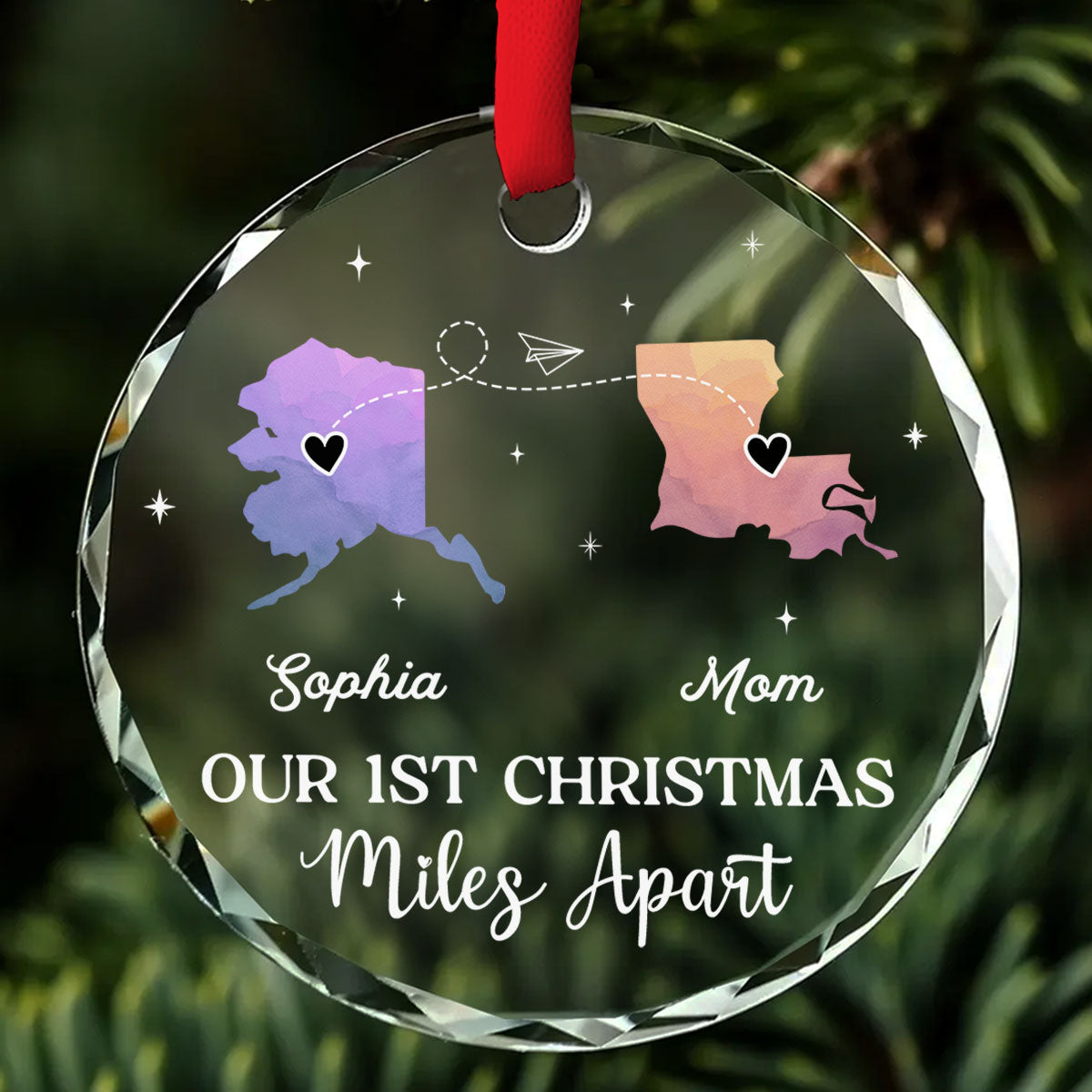 Our Christmas Miles Apart Same Love - Personalized Custom Glass Ornament