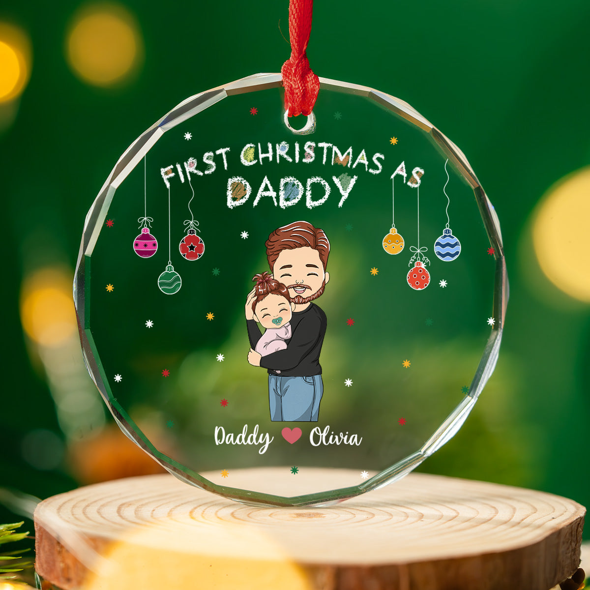First Christmas As Daddy - Personalized Custom Glass Ornament