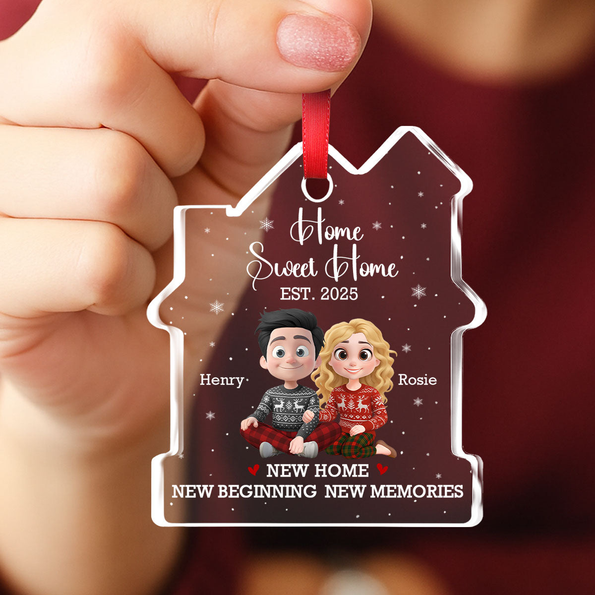 Home Sweet - Personalized Custom House Shaped Glass Ornament