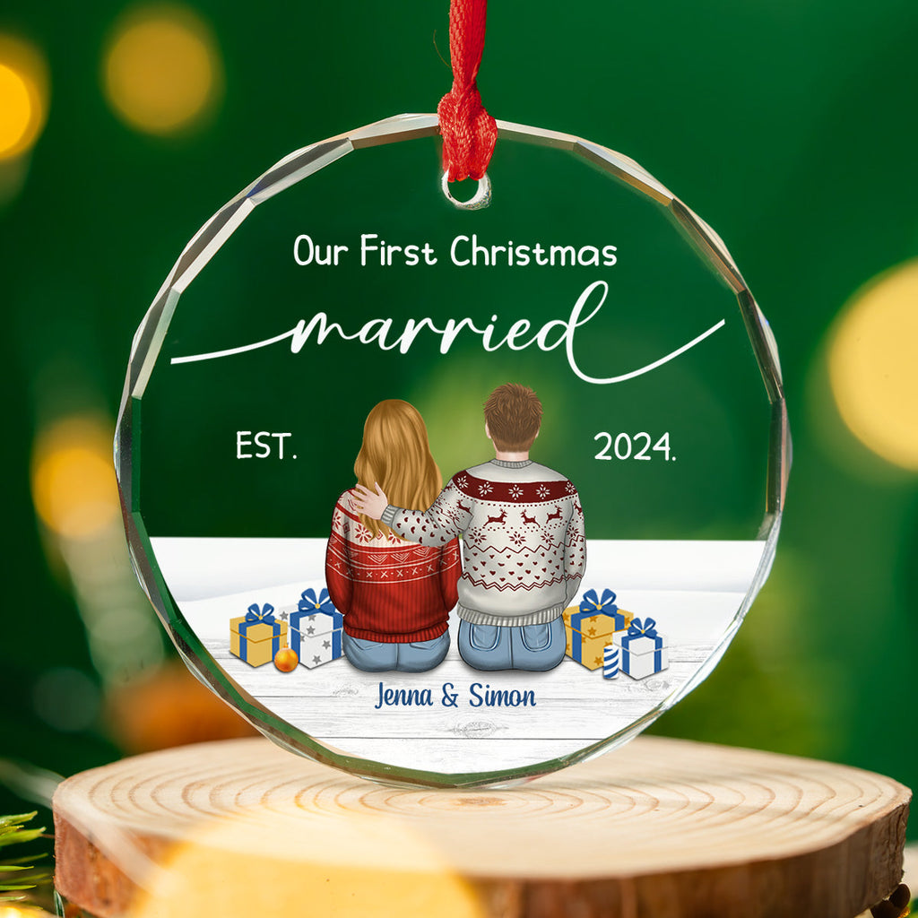 Our First Christmas Married - Personalized Custom Glass Ornament
