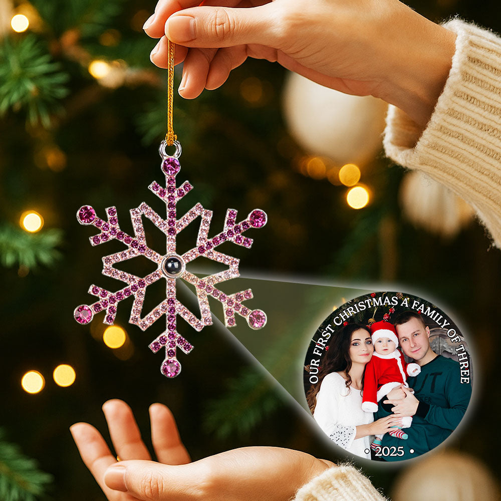 Our First Christmas As A Family - Personalized Custom Photo Snowflake Projection Ornament