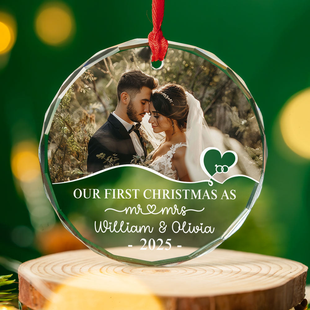 First Year As Husband Wife - Personalized Custom Glass Ornament