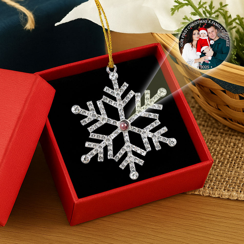 Our First Christmas As A Family - Personalized Custom Photo Snowflake Projection Ornament