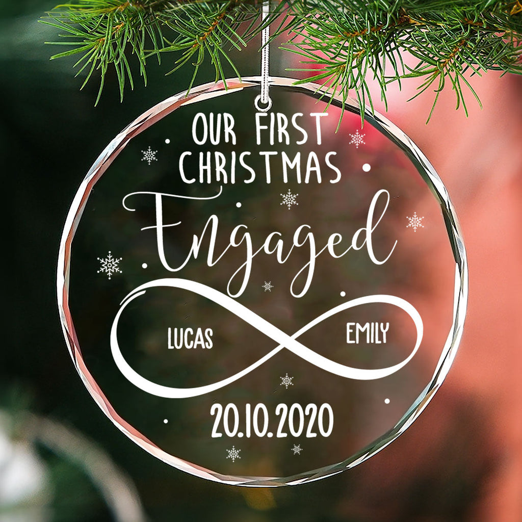 First Christmas Engaged   - Personalized Custom Glass Ornament