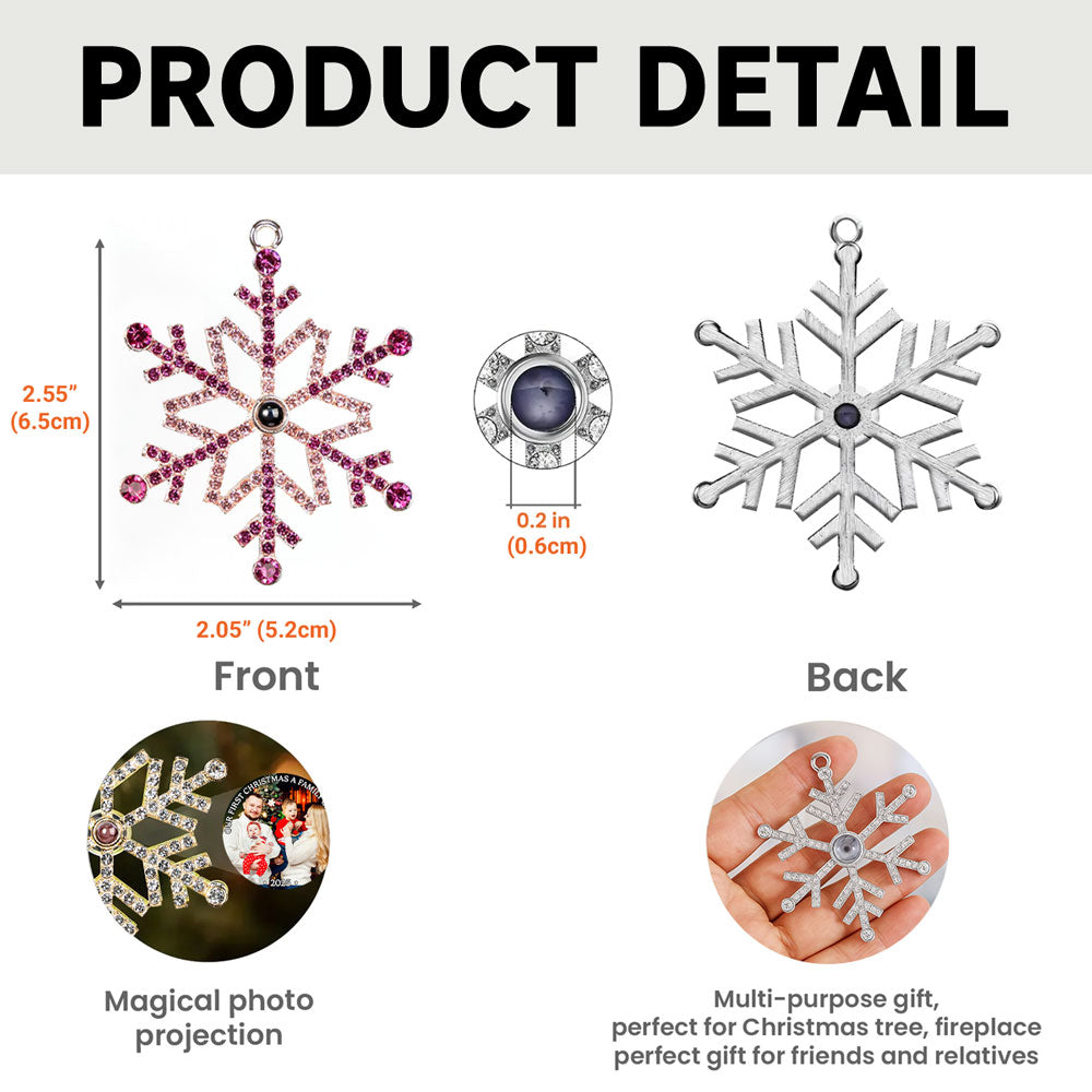 Our First Christmas As A Family - Personalized Custom Photo Snowflake Projection Ornament