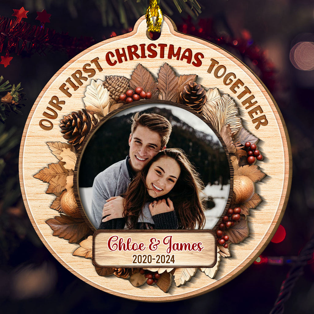 Snowy Love First Christmas - Personalized Custom Freeshape 2-Layered Wood Ornament