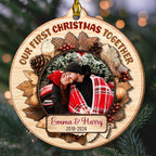 Snowy Love First Christmas - Personalized Custom Freeshape 2-Layered Wood Ornament