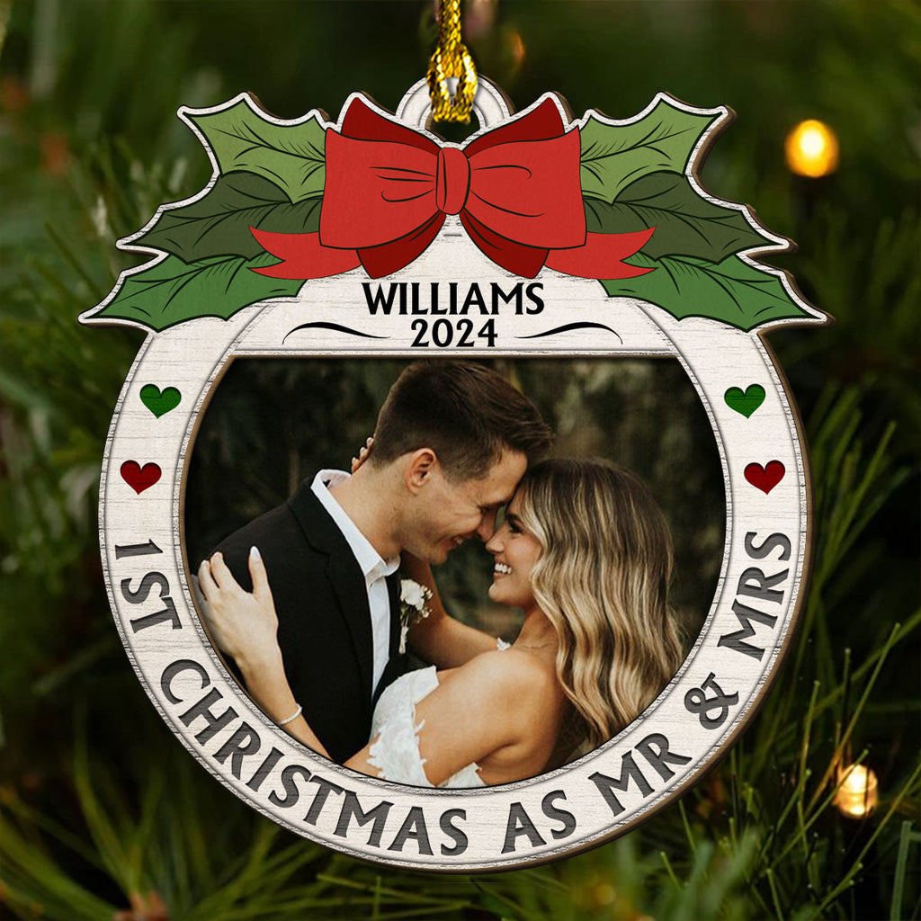 First Christmas Married - Personalized Custom 2-layered Wood Ornament