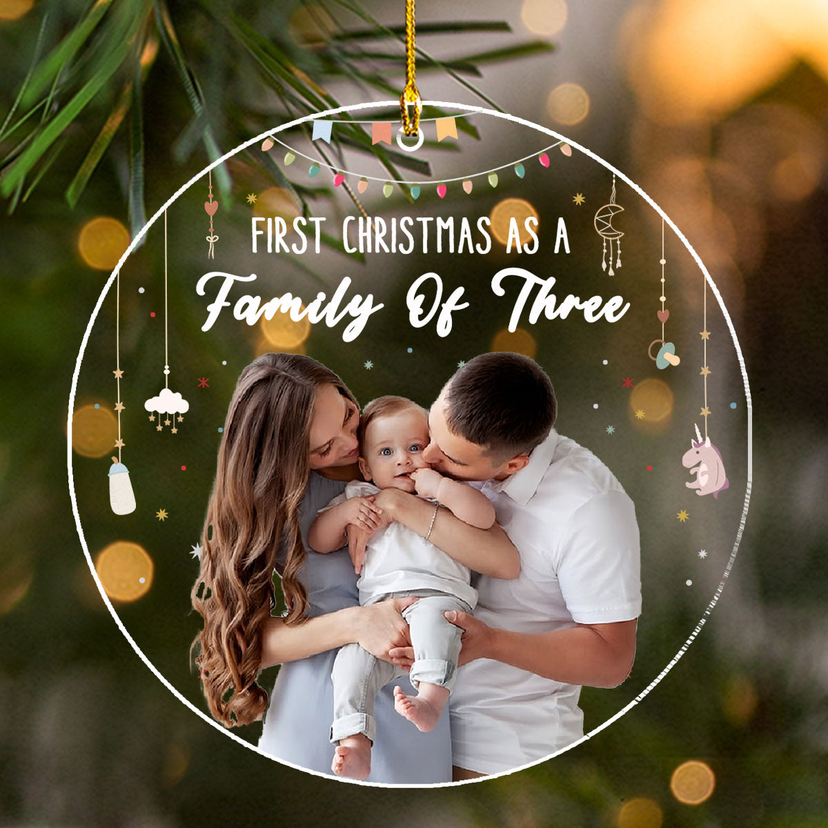 Baby First Christmas As A Family Of Three - Personalized Custom Acrylic Ornament