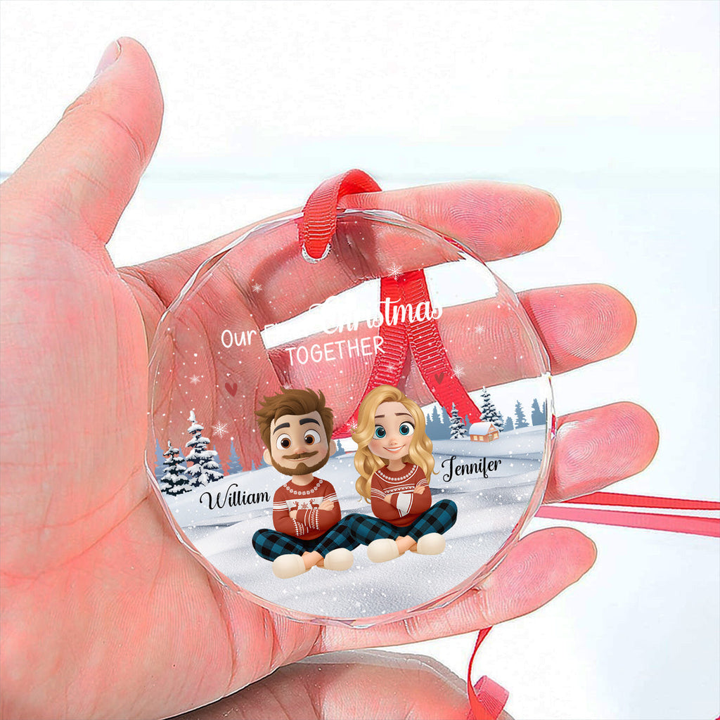 Our First Christmas Together Cartoonize - Personalized Custom Glass Ornament