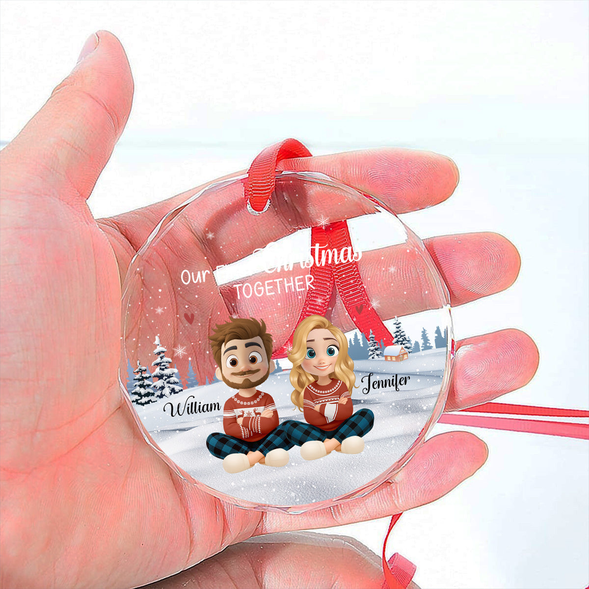 Our First Christmas Together Cartoonize - Personalized Custom Glass Ornament