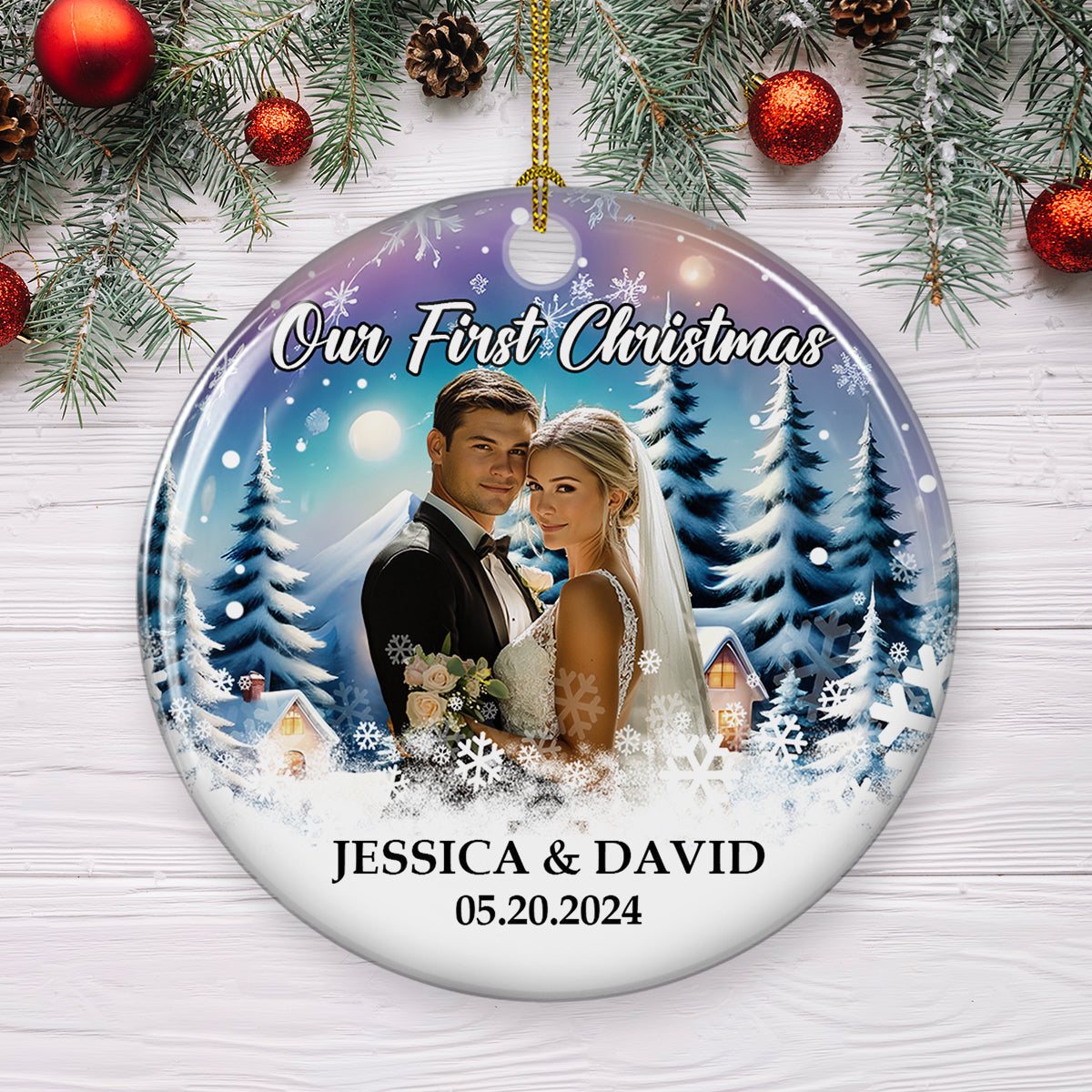 Snowy Love First Christmas - Personalized Custom Ceramic Ornament