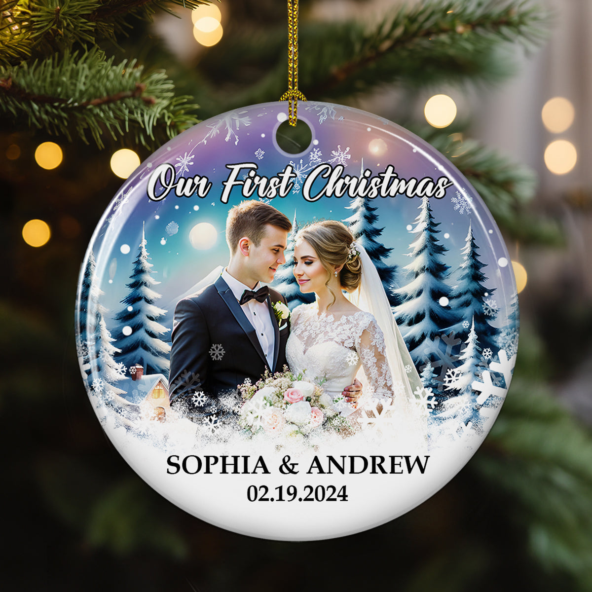 Snowy Love First Christmas - Personalized Custom Ceramic Ornament