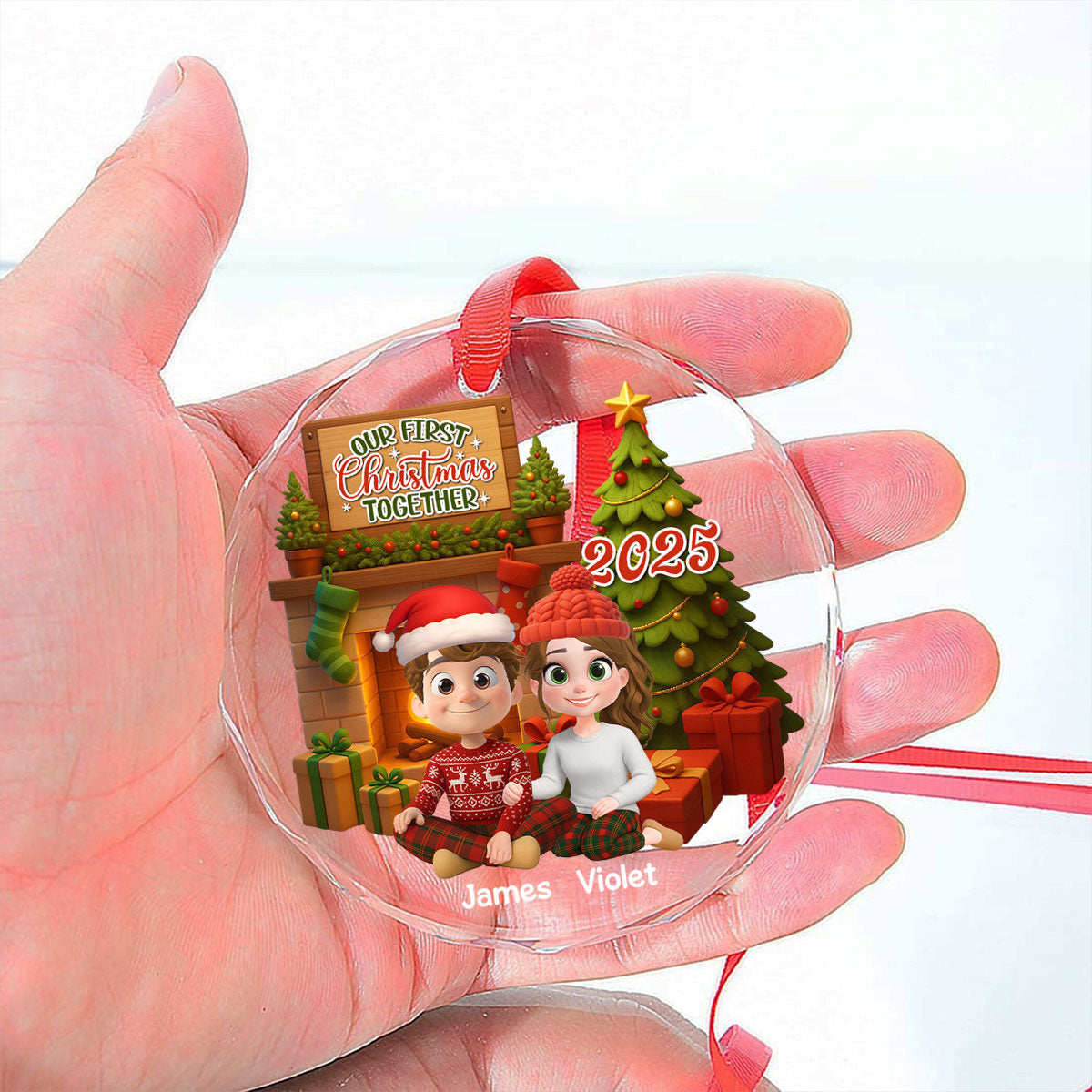 Our First Christmas Couple - Personalized Custom Glass Ornament