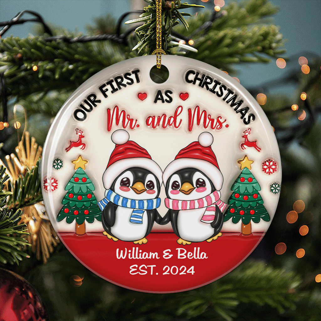 Couple Christmas - Personalized Custom 3D Inflated Effect Ceramic Ornament