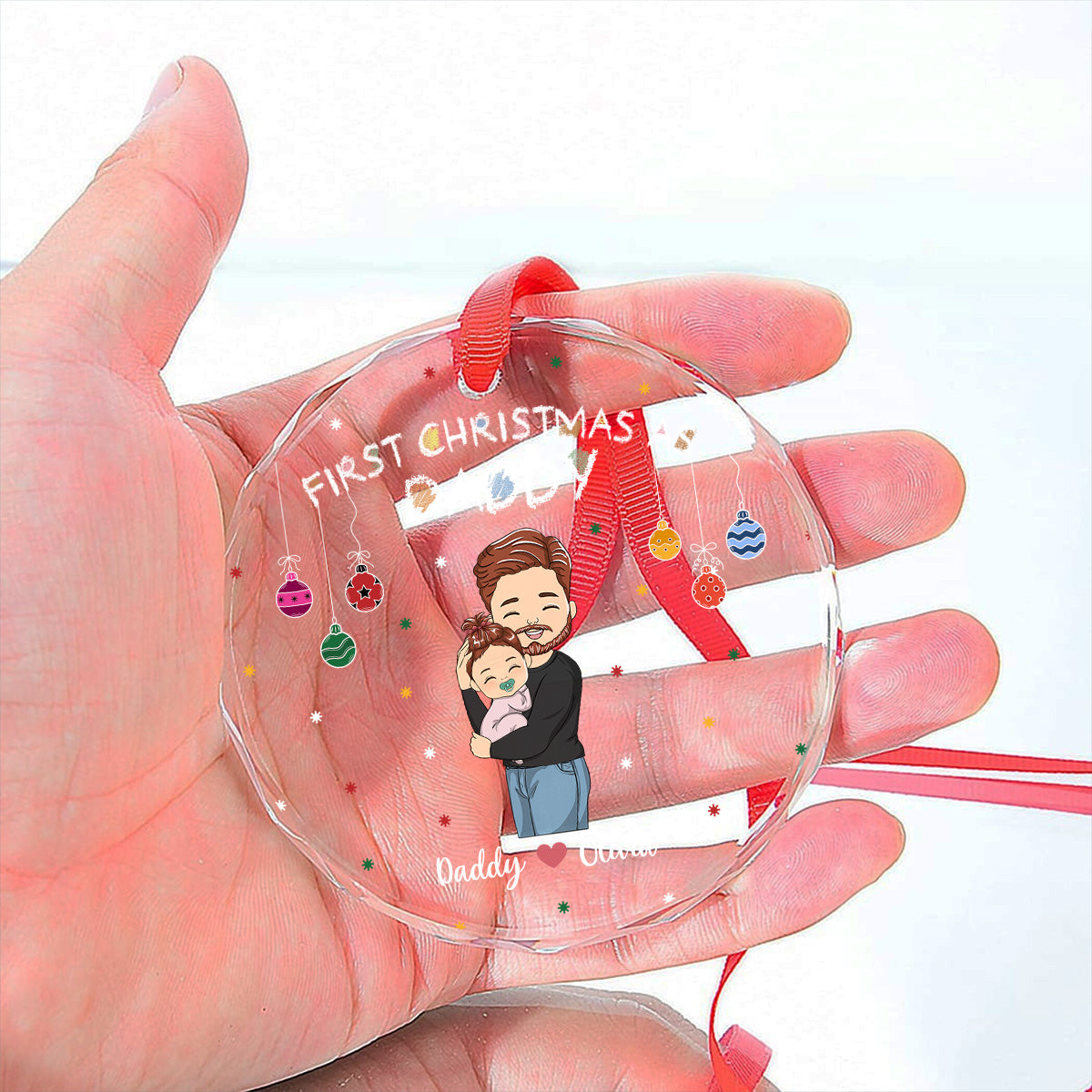 First Christmas As Daddy - Personalized Custom Glass Ornament