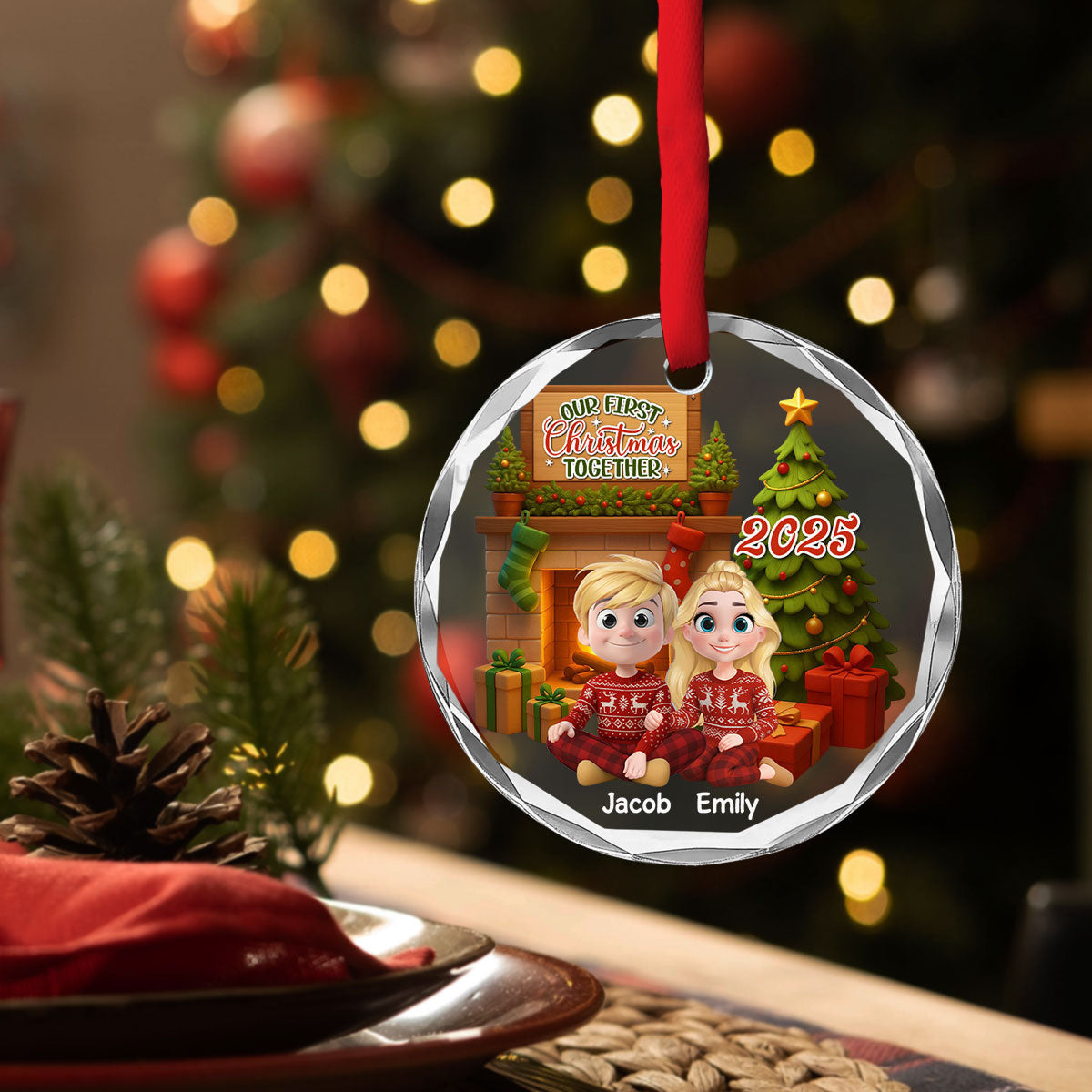 Our First Christmas Couple - Personalized Custom Glass Ornament