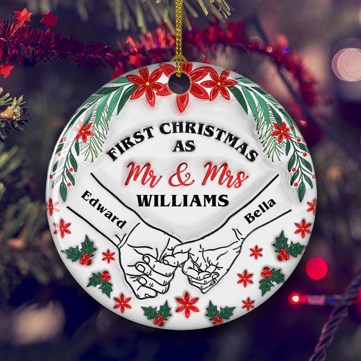 Our First Christmas Flower - Personalized Custom 3D Inflated Effect Ceramic Ornament