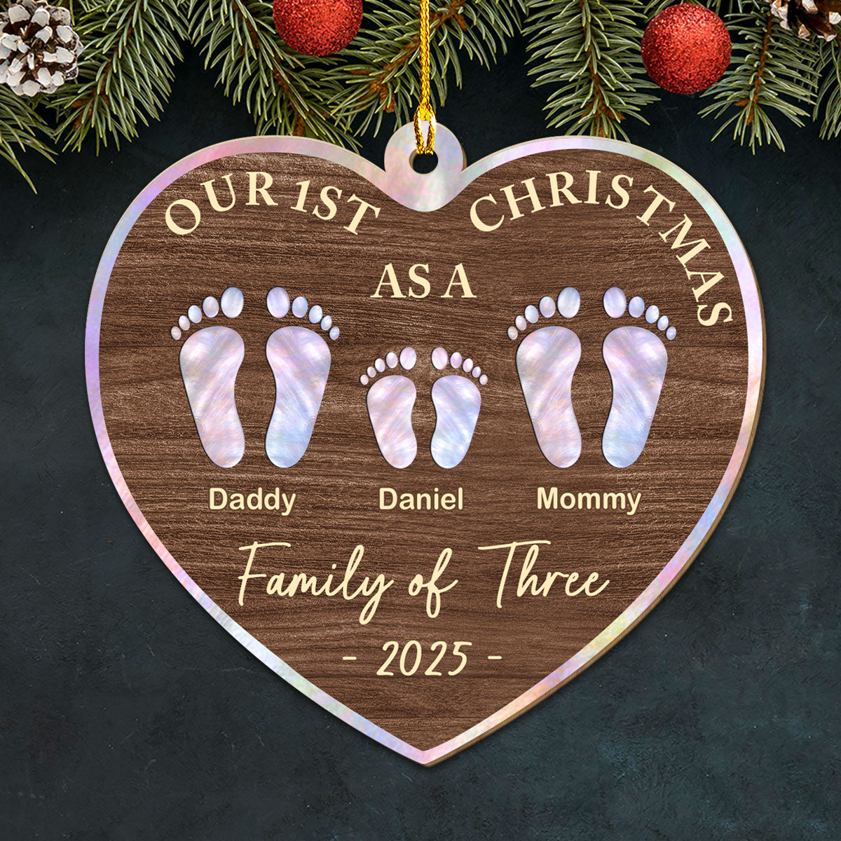 Our First Christmas Mother Of Pearl - Personalized Custom Wood Ornament