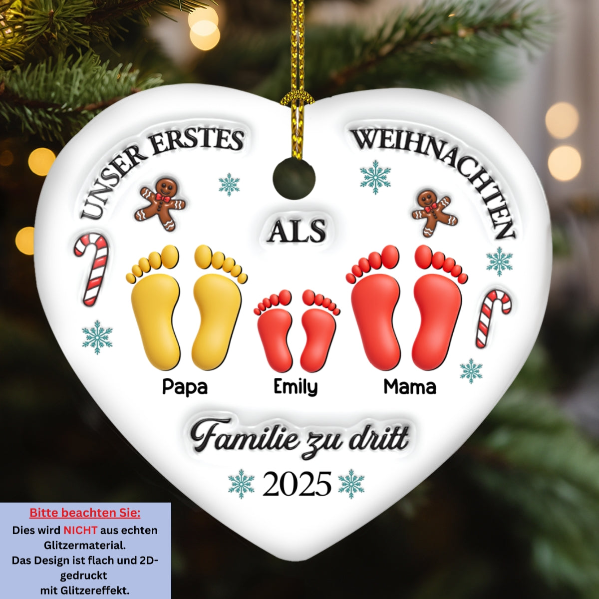 Unser erstes Weihnachten – Personalisierter Herz-Keramikanhänger mit 3D-Effekt