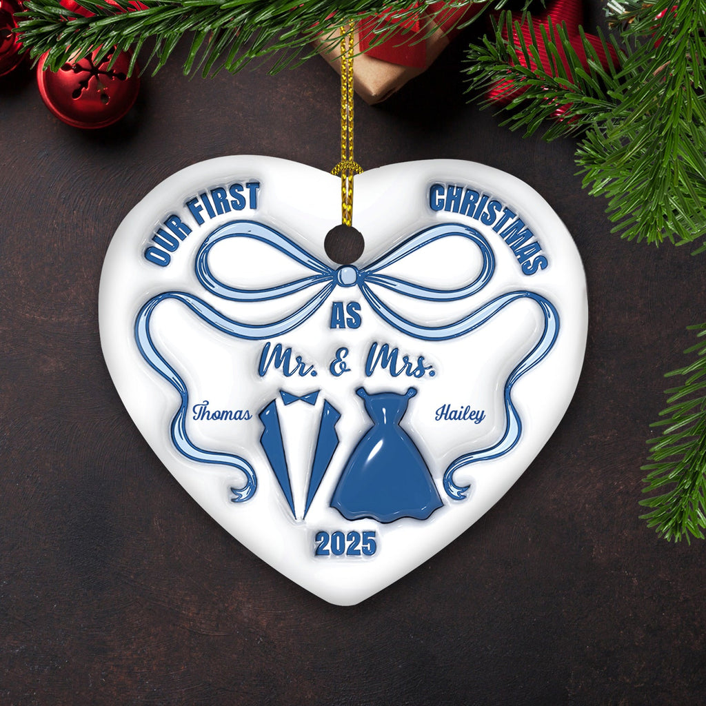 Mr And Mrs Blue - Personalized Custom 3D Inflated Effect Ceramic Ornament