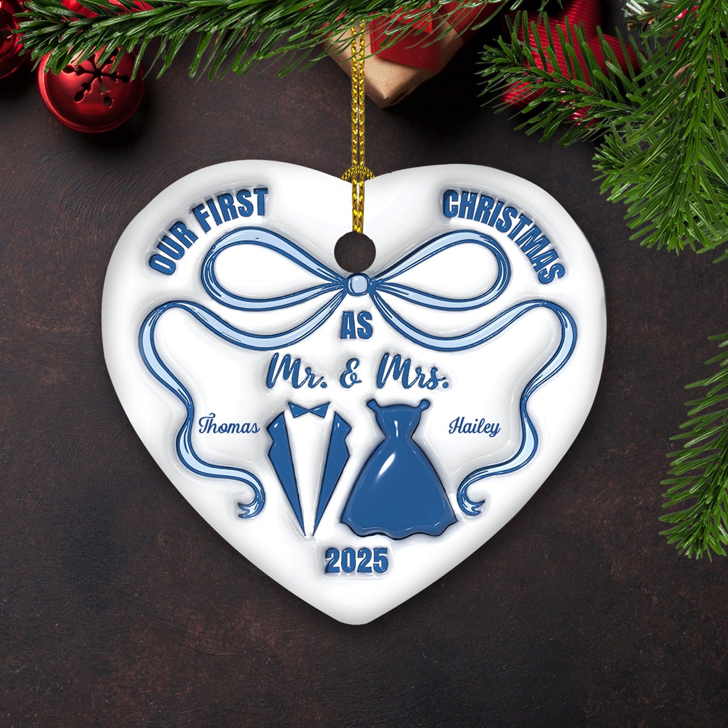 Mr And Mrs Blue - Personalized Custom 3D Inflated Effect Ceramic Ornament