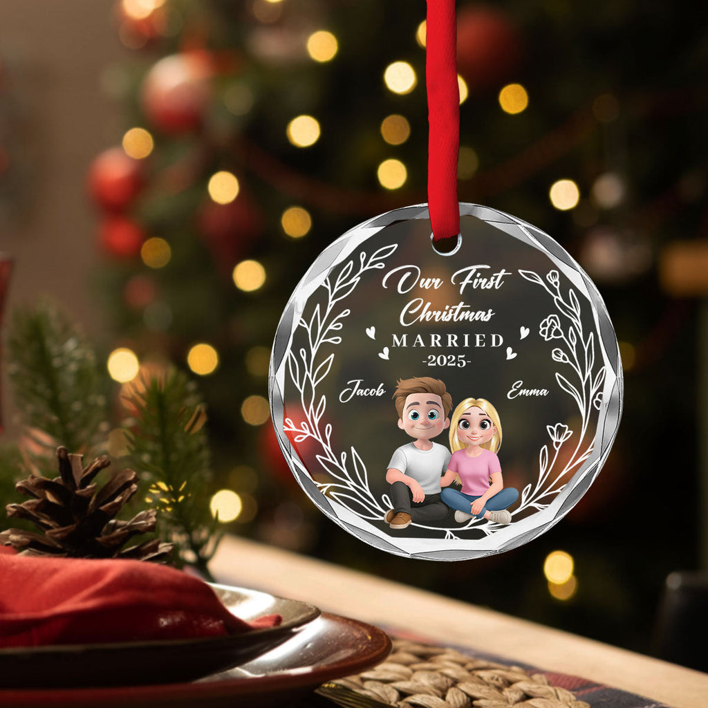 Our First Year As One - Personalized Custom Glass Ornament