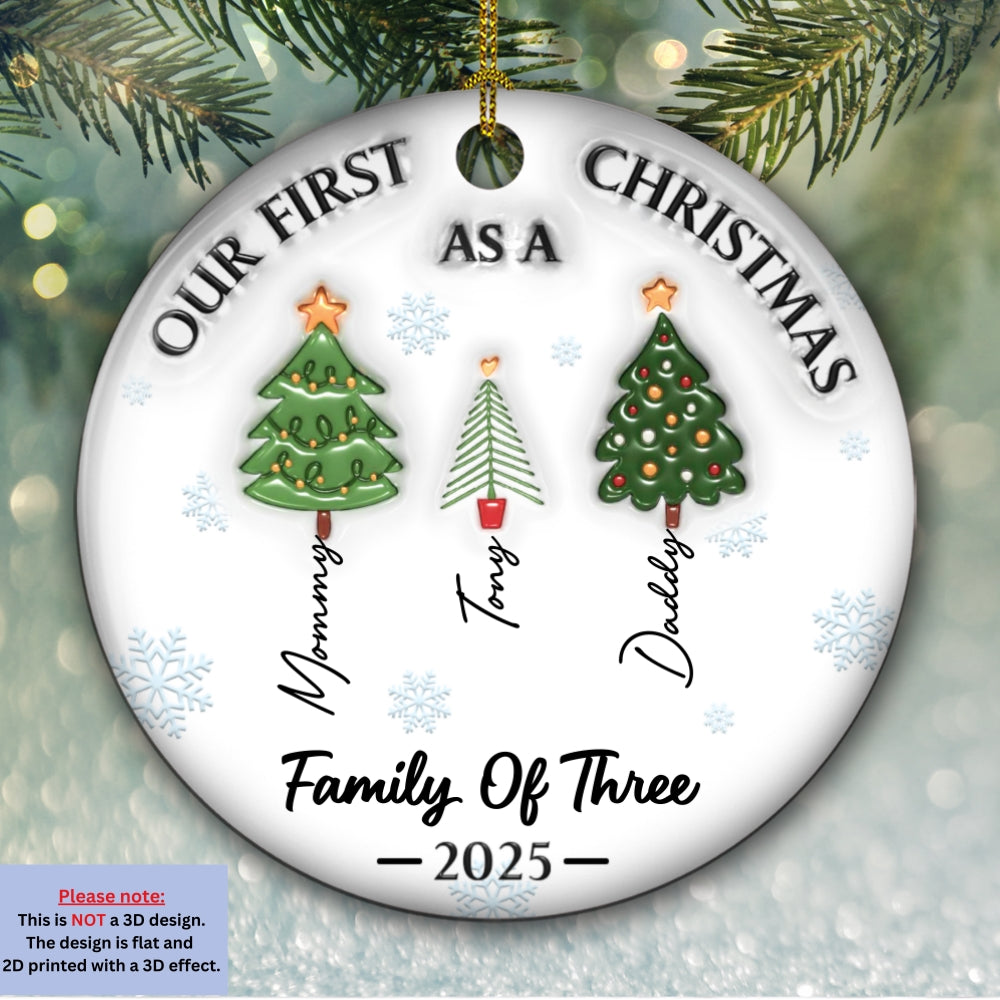Three Names Of Christmas Tree - Personalized Custom 3D Inflated Effect Ceramic Ornament