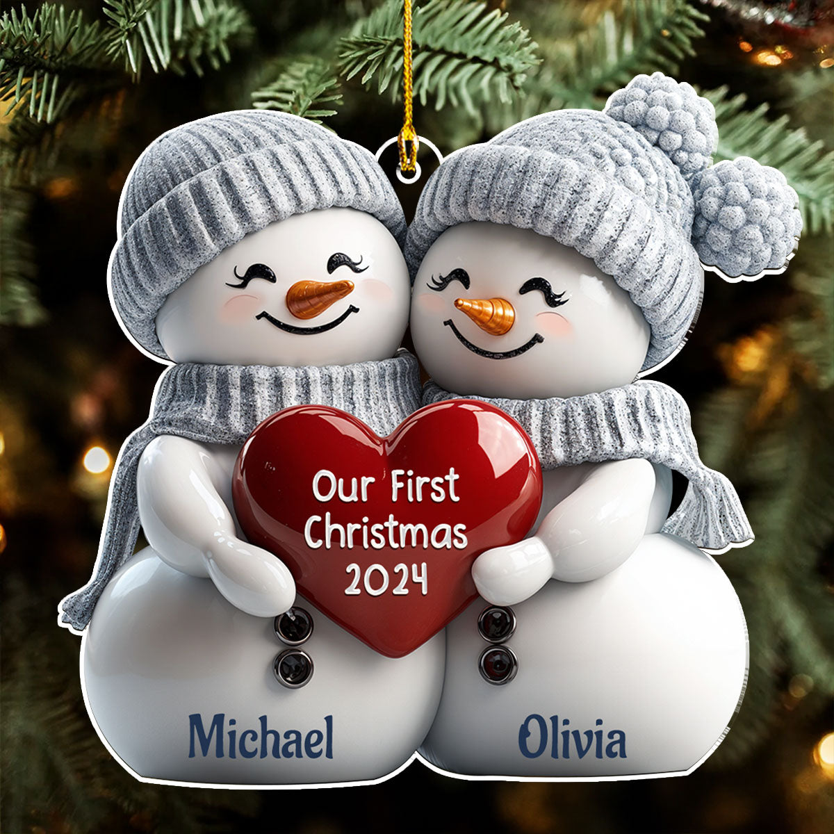 Couple Snowman First Christmas - Personalized Custom Acrylic Ornament