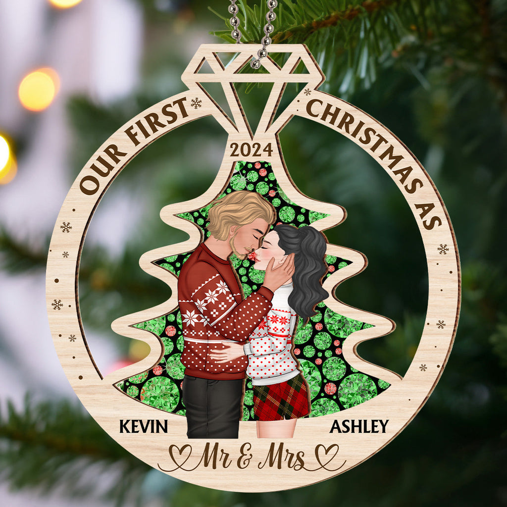 Our First Christmas Married - Personalized Custom Suncatcher Ornament