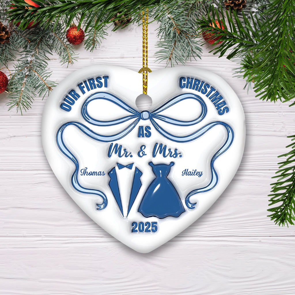 Mr And Mrs Blue - Personalized Custom 3D Inflated Effect Ceramic Ornament
