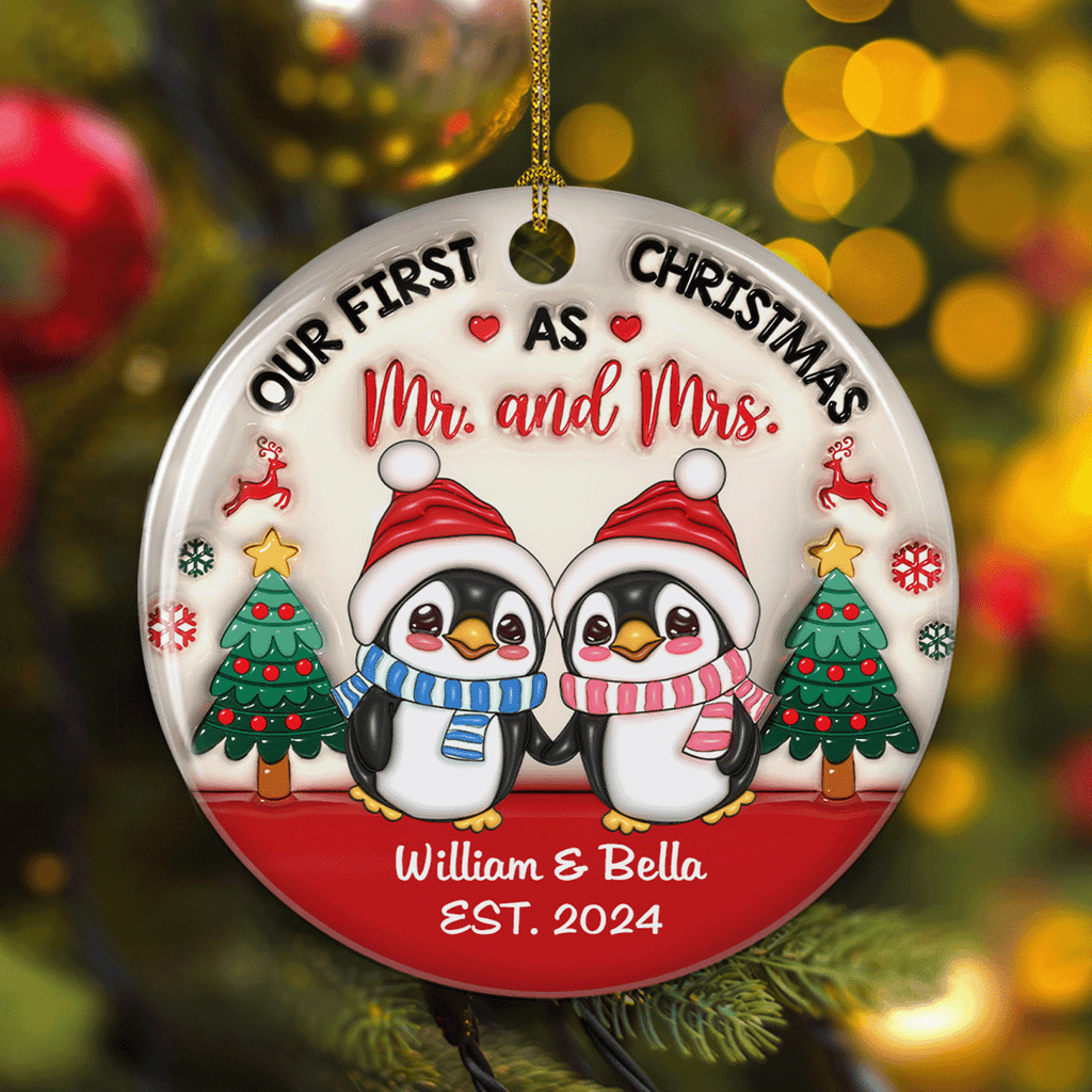 Couple Christmas - Personalized Custom 3D Inflated Effect Ceramic Ornament