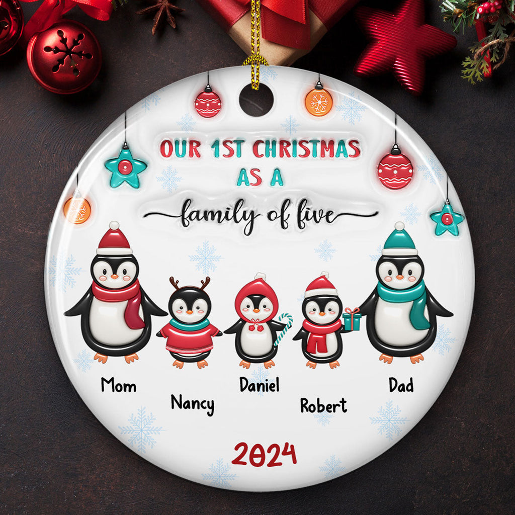 Penguin Family - Personalized Custom 3D Inflated Effect Ceramic Ornament