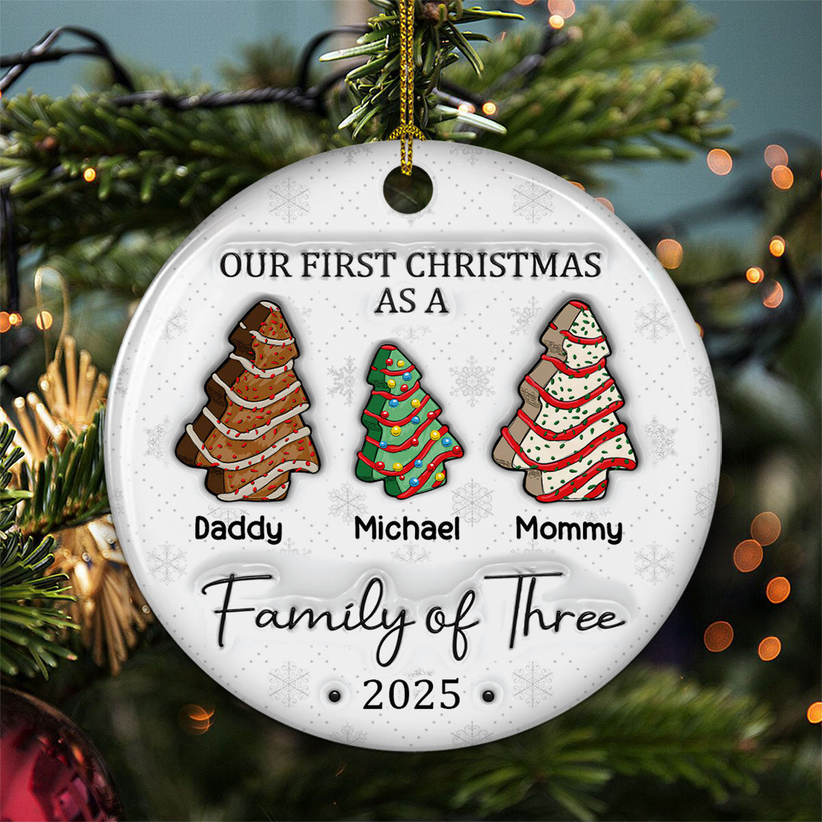 First Christmas Christmas Tree Cakes - Personalized Custom 3D Inflated Effect Ceramic Ornament