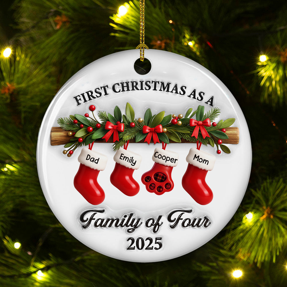 First Christmas Lovely Family - Personalized Custom 3D Effect Ceramic Ornament