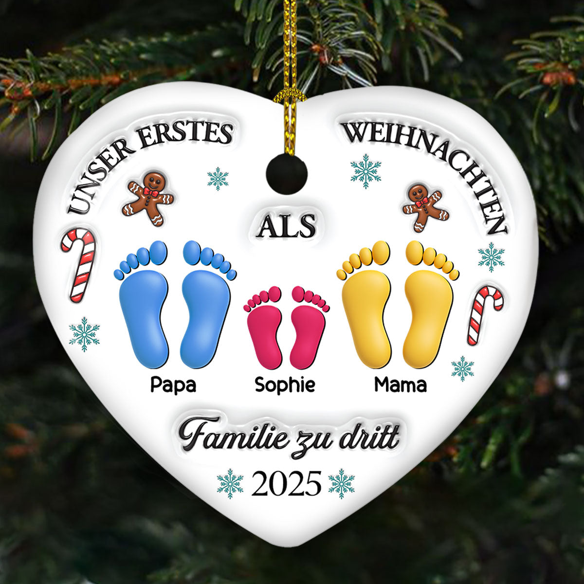 Unser erstes Weihnachten – Personalisierter Herz-Keramikanhänger mit 3D-Effekt