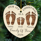 First Christmas As A Family Footprints - Personalized Custom Wood Ornament