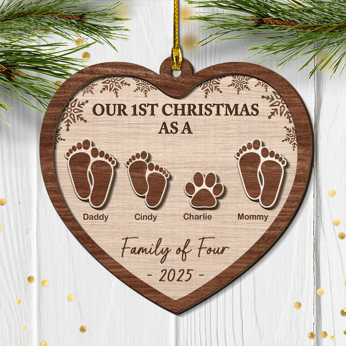 Our 1st Christmas - Personalized Custom Freeshape 2-Layered Wood Ornament