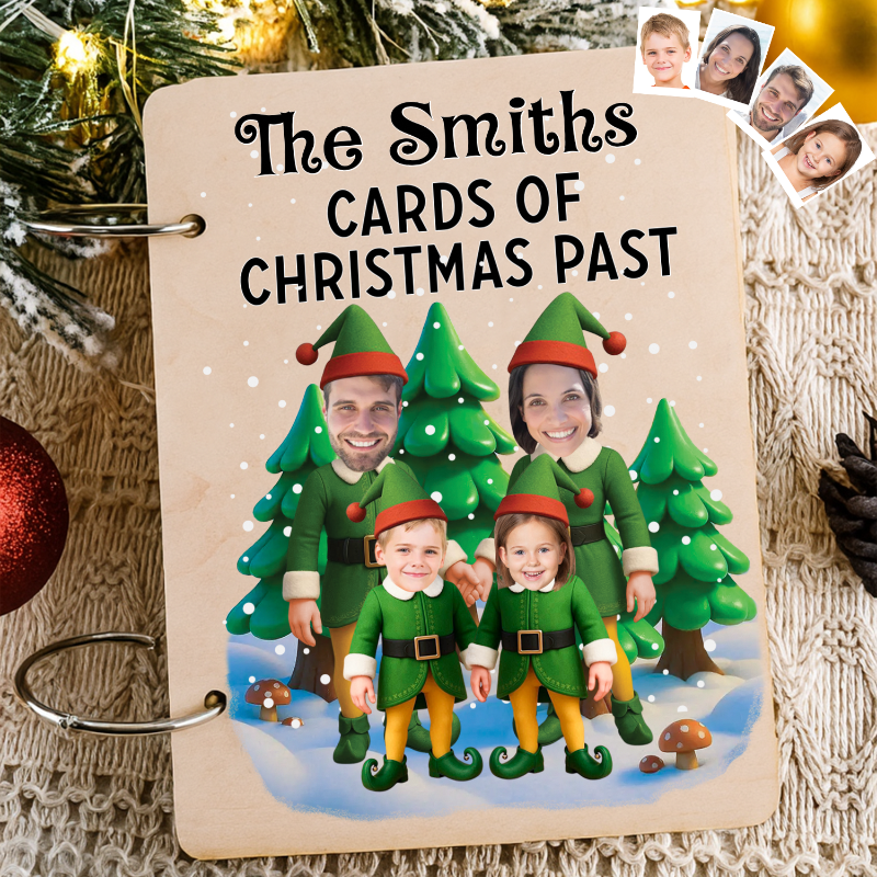 Personalized Photo Elf Family Xmas Card Holder, Christmas Card Keeper, Gift For Family
