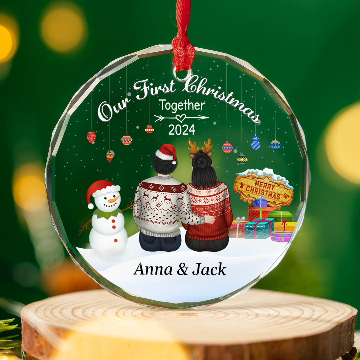 Our First Christmas Together Verson 2 - Personalized Custom Glass Ornament