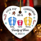 Our First Christmas - Personalized Custom 3D Effect Heart Ceramic Ornament