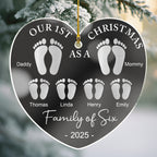 First Christmas As A Family Footprints  - Personalized Custom Mirrored Acrylic Ornament