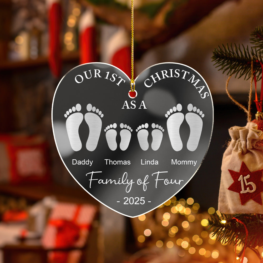 First Christmas As A Family Footprints  - Personalized Custom Mirrored Acrylic Ornament