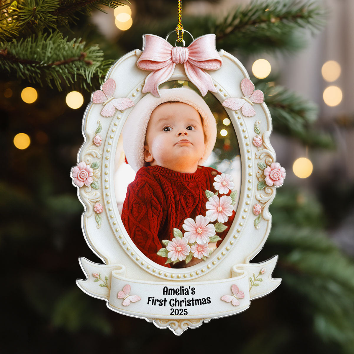 Baby 1st Christmas 2025 Custom Photo - Personalized Custom Acrylic Ornament