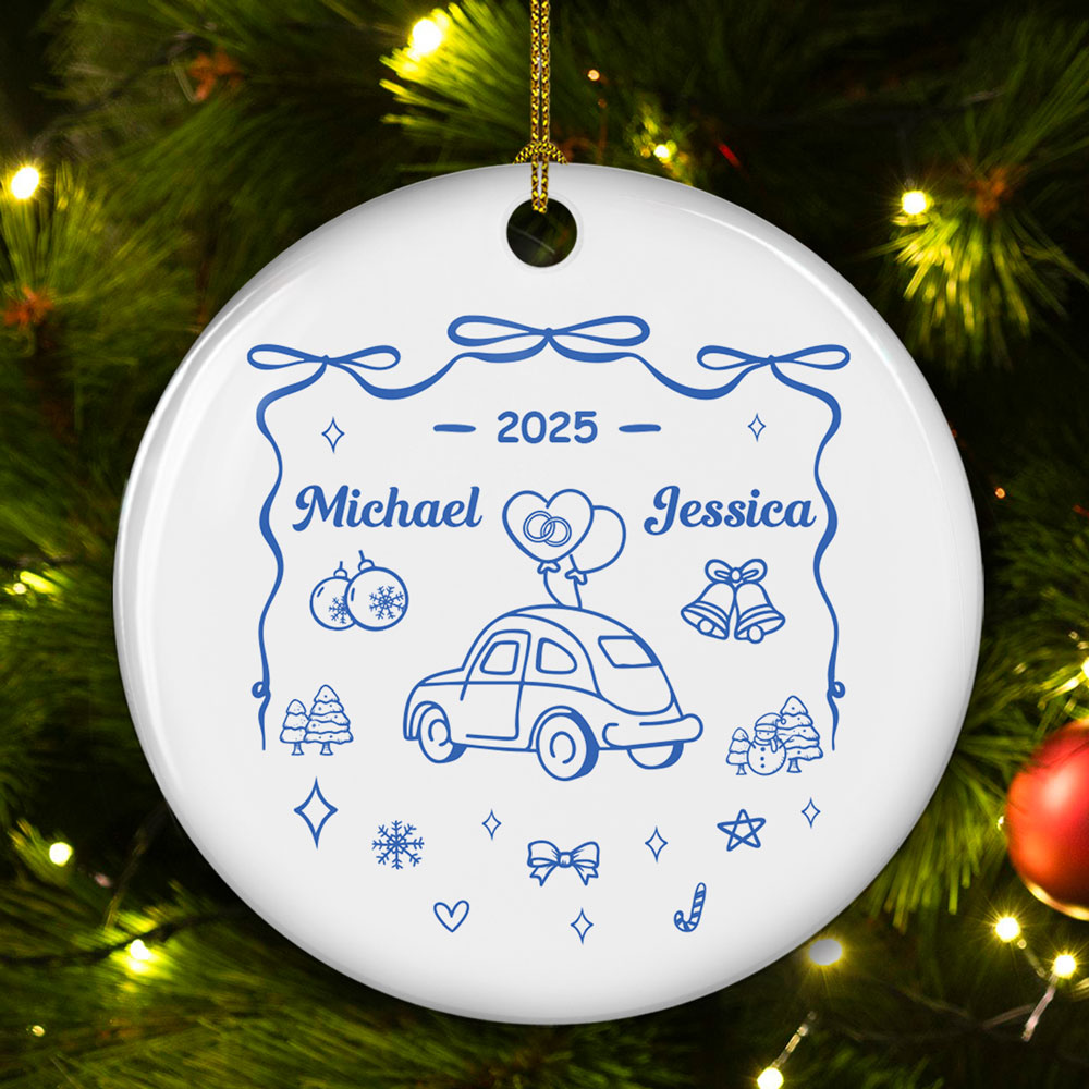 First Christmas Married - Personalized Custom Ceramic Ornament