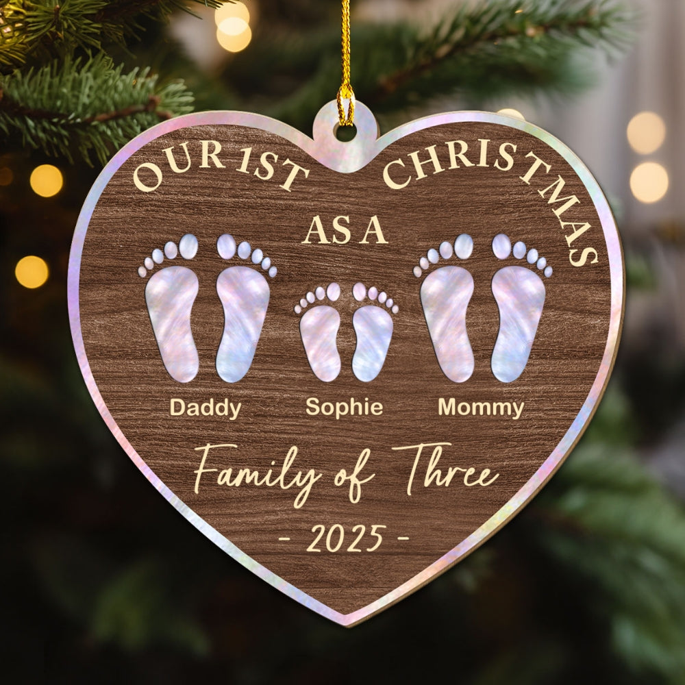 Our First Christmas Mother Of Pearl - Personalized Custom Wood Ornament